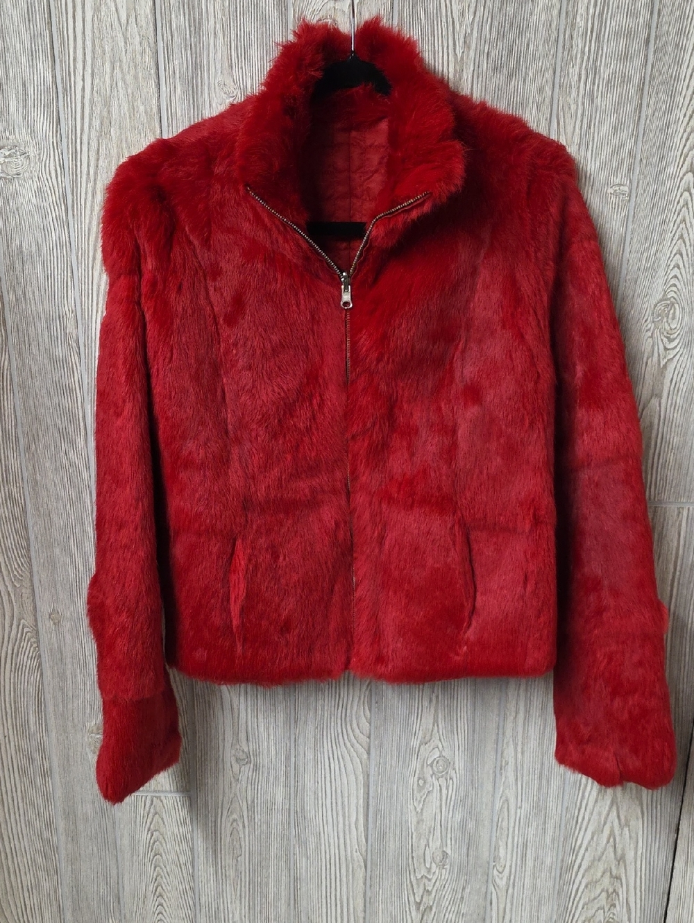 Wilson's Leather Maxima Red Genuine Rabbit Fur Jacket Womens Size Large